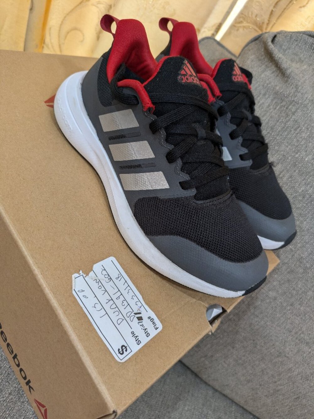 Adidas Kids Athletic/Trainer Shoes - Black, Gray & Red (Size 3) Great Condition
